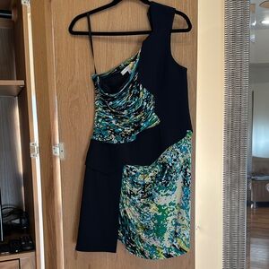 BCBGMaxAzria One Shoulder Dress in Black and Blue